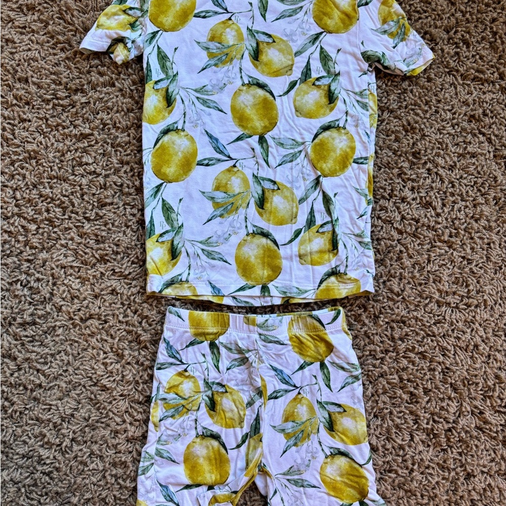 Posh Peanut Lemon Print Kids Pajama Set - Yellow and White